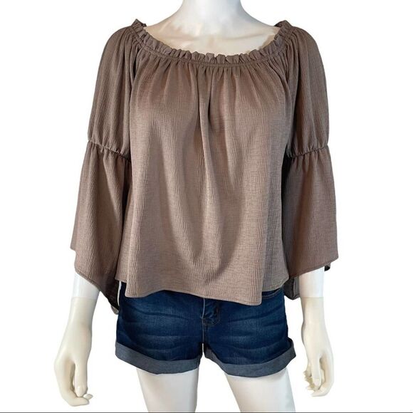 Wanderlux Bohemian Flowy 3/4 Sleeve Blouse Brown - Picture 1 of 8